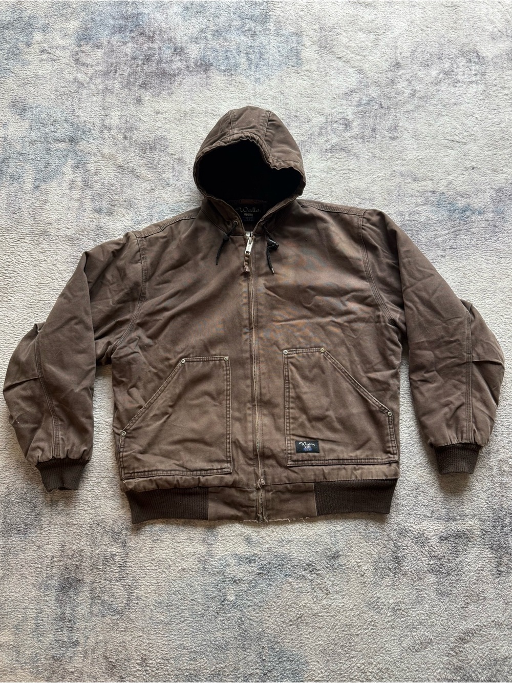 Walls Work Wear Brown Duck Canvas Distressed Hooded Fleece Jacket Large Tall Men